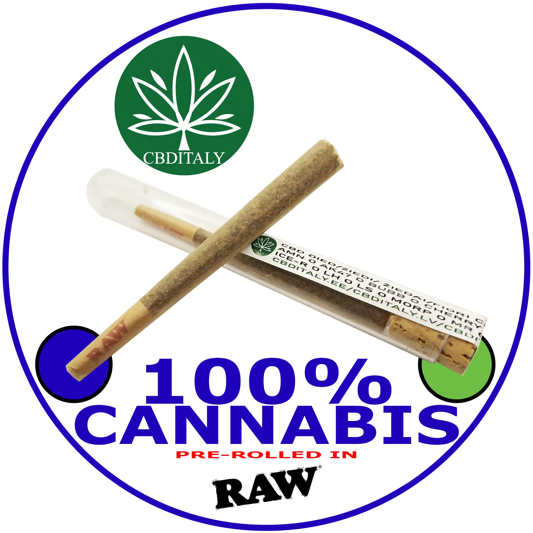 CBDITALY 100% cannabis RAW pre-rolled hemp wellness joint in glass tube, Lemon Skunk CBD 21% 3-pack