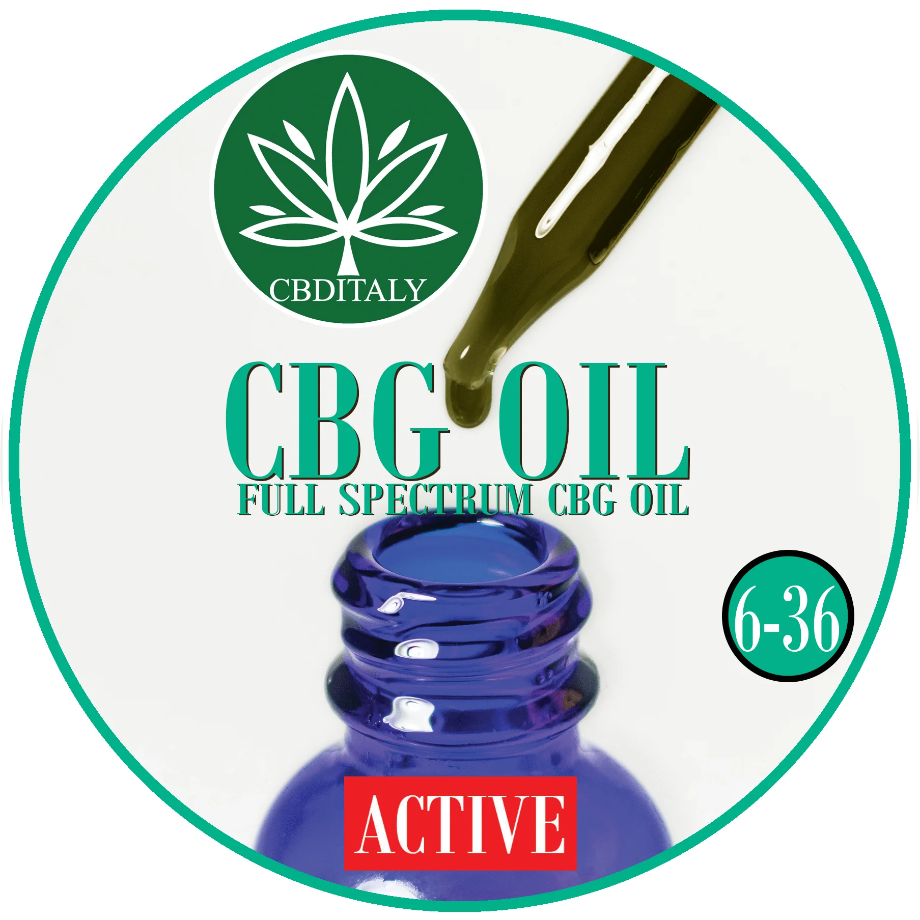 CBDITALY CBG Cannabis Oil 6-36% ACTIVE FULL SPECTRUM hero shot of hemp wellness supplement bottle
